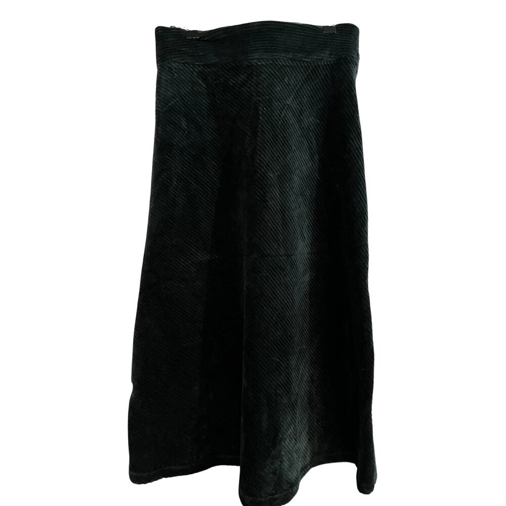 MNG Casual Velvet Ribbed Midi Skirt Dark Green Textured A Line XS